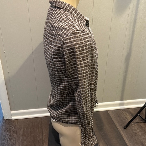 John Varvatos Men’s Medium Taupe Plaid Frayed Button-Down Shirt - Picture 3 of 6